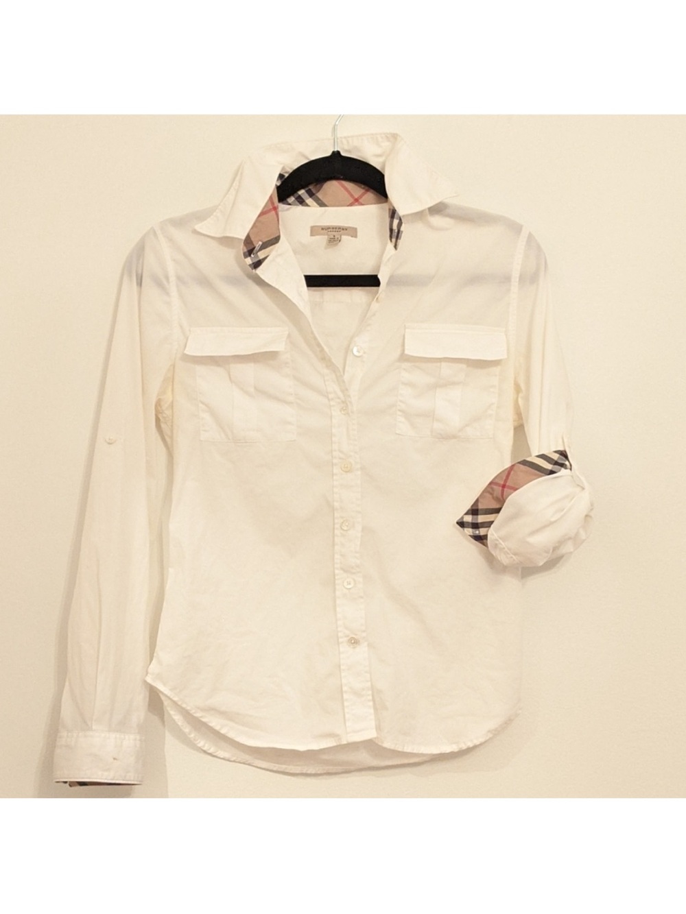 Burberry White Button-Up Shirt with Signature Check Accents